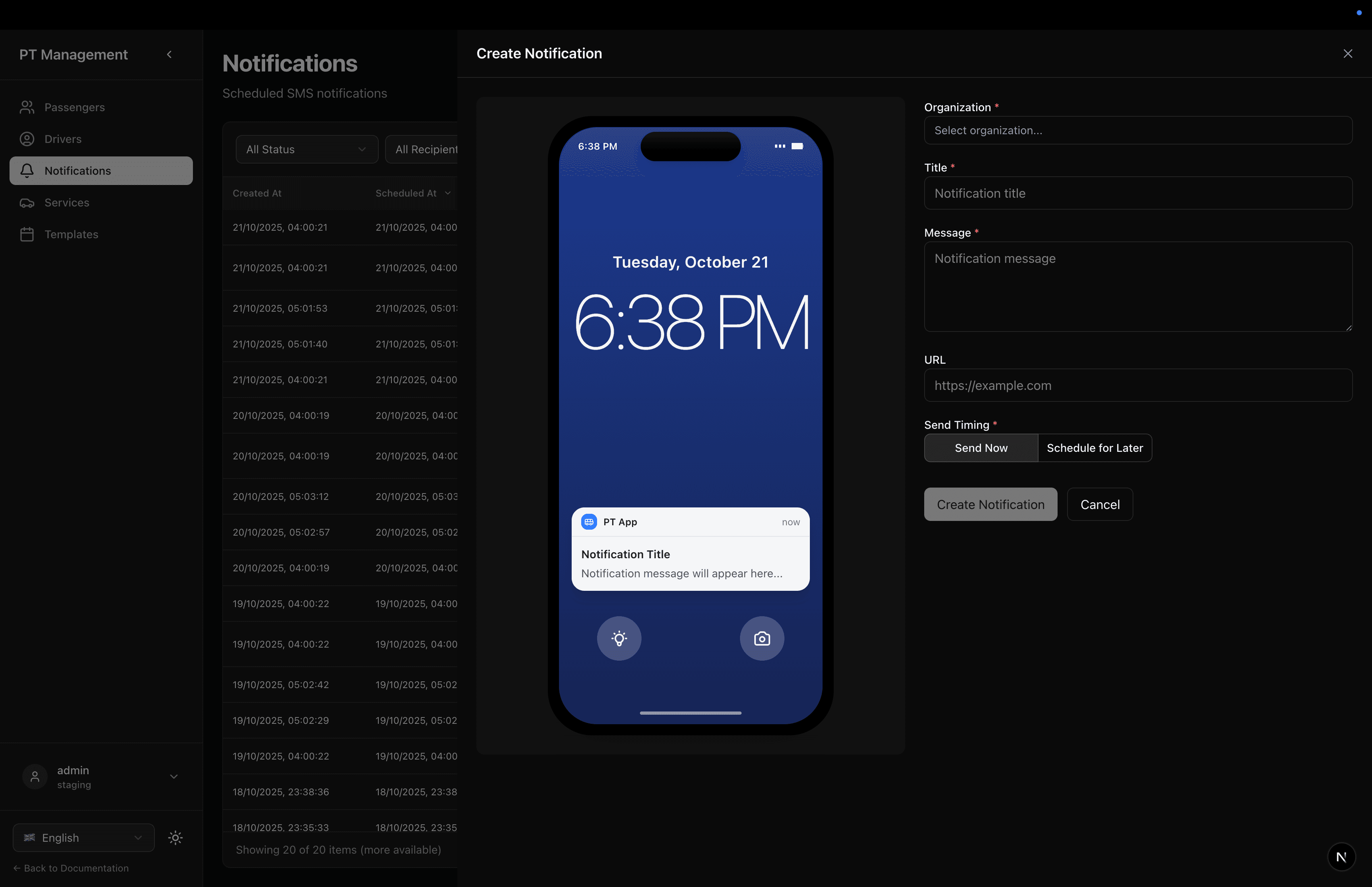 Create notification interface