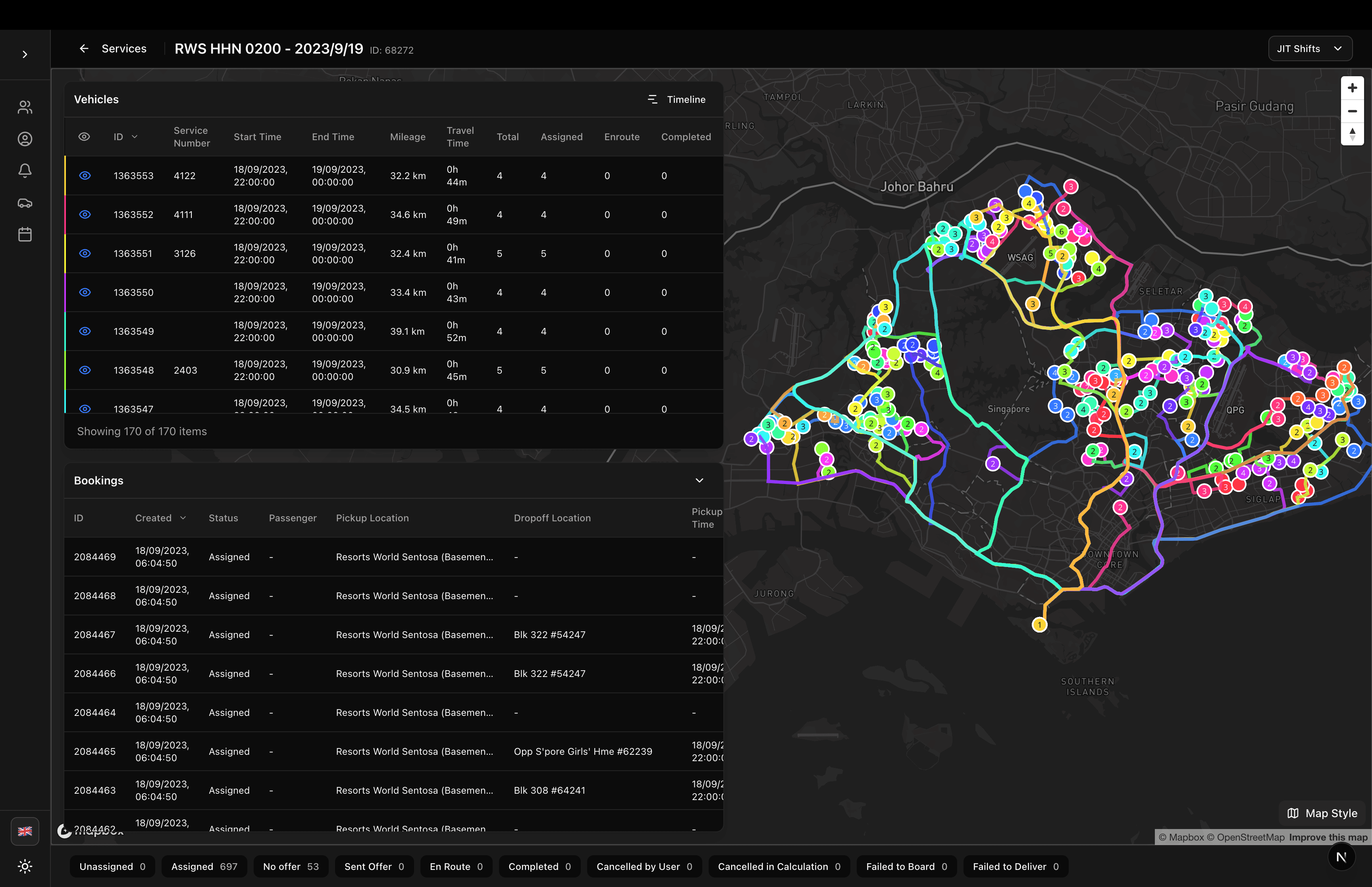 Simulation detail page with vehicle routes